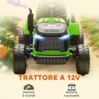 AIYAPLAY Trattore Elettrico per Bambini con Rimorchio Staccabile e Telecomando, in Plastica e Metallo, 139x58x55 cm, Verde(m-3)
