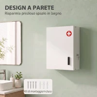 HOMCOM Armadietto portamedicinali da parete con 2 chiavi e 6 scomparti, acciaio, bianco(m-7)