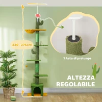 PawHut Albero Tiragraffi per Gatti 5 kg a Soffitto Alto 230-275 cm con Amaca, Casetta, Piattaforme, Verde(m-4)