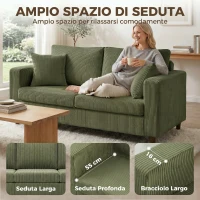 HOMCOM Divano 2 Posti in Velluto a Coste, Seduta Ampia e Profonda e Braccioli Larghi, 170x80x82cm, Verde(m-4)