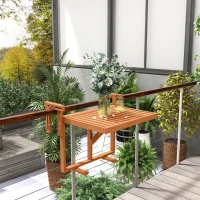 Outsunny Mesa Colgante para Balcón Plegable de Madera con Altura Ajustable en 4 Niveles Carga 20 kg 68x65x40,5-55 cm Natural(m-10)