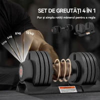 SPORTNOW Kit Greutăți Ajustabile cu Suport pentru Ganteră și Mânere Antialunecare, din Oțel și ABS, 33x16x16 cm, Negru(m-4)