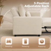 HOMCOM Fotoliu Extensibil 3 în 1 Pliabil cu Spătar Reglabil, Material cu Aspect de In, 78 x 94,5 x 83 cm, Alb Crem(m-5)