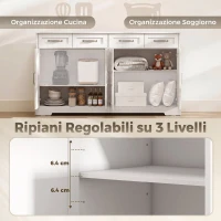 HOMCOM Credenza da Cucina con 4 Cassetti e 4 Ante in Stile Country, 140x38x80 cm, Bianco(m-6)