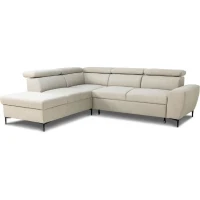 Canapé d'angle convertible réversible avec coffre - 5 places - KASIMIR - Tissu beige - 258 x 79/98 x 219 cm(m-1)