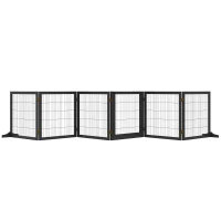 PawHut Wooden Pet Gate, Freestanding Dog Security Barrier with Two Support Feet - Black(m-11)