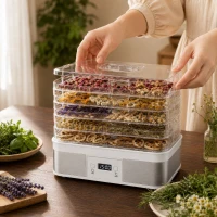 HOMCOM 5 Tier Food Dehydrator, 245W Stainless Steel Food Dryer Machine with Adjustable Temperature, Timer and LCD Display for Drying Fruit, Meat, Vegetable, Jerky and Pet Treat, White(m-9)