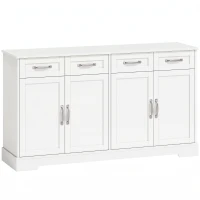 HOMCOM Credenza da Cucina con 4 Cassetti e 4 Ante in Stile Country, 140x38x80 cm, Bianco(m-1)