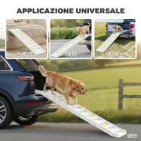 PawHut Rampa Pieghevole per Cani per Auto a 10 Gradini con Strisce e Piedini Antiscivolo, Bianco(m-6)