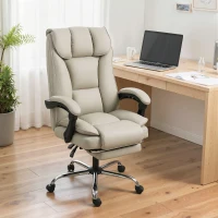 HOMCOM Pet-Friendly Faux Leather Computer Desk Chair, Executive Office Chair with Footrest and Double-Layer Padding, Khaki(m-14)