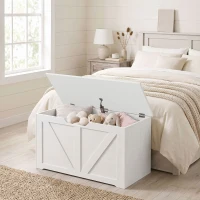HOMCOM Coffre de rangement, banc de rangement avec couvercle rabattable et charnières de sécurité, 80 x 40 x 45 cm, blanc(m-14)