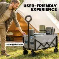 Outsunny 60L Foldable Festival Trolley on Wheels, Collapsible Wagon Cart with Drop-Down Tailgate, Adjustable Handle, Grey(m-8)