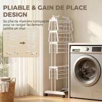 HOMCOM Séchoir à linge pliable 4 niveaux avec roulettes, étendoir linge intérieur avec ailes latérales, cadre en acier, blanc(m-7)