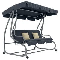 Outsunny Balancelle de Jardin 3 Places Convertible Toit Inclinaison réglable 2 tablettes Support 2L x 1,2l x 1,64H m métal(m-11)