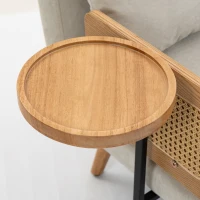 HOMCOM Sofá Cama 2 Plazas Convertible 3 en 1 Tapizado en Chenilla con Respaldo Ajustable Mesa Lateral 2 Almohadas Blanco Crema(m-12)