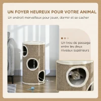 PawHut Tonneau à Gratter pour Chat, Tour à Griffer en Sisal à 3 Niveaux Recouvert de Peluche, Ø 38 x 70 cm, Marron(m-4)