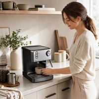 HOMCOM Mașină de espresso, mașină 20 bar cu duză pentru spumă de lapte, rezervor 1,6 L, Negru(m-5)