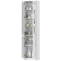 HOMCOM Tall Bathroom Storage Cabinet, 6-Tier Slim Bathroom Cabinet with Adjustable Shelf, 4 Soft-Close Doors, White(m-15)