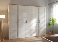 Armoire de chambre - BOHOL - Décor Chene blanchi - 5 portes battantes - L265,6 x P59,6 x H214 cm(m-2)