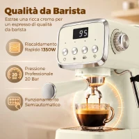 HOMCOM Macchina Caffè Espresso Semiautomatica 20 Bar 1350W, Lancia Montalatte, 1 o 2 Tazze, Acqua Calda, Scaldatazze(m-3)