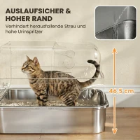 PawHut Katzenklo Edelstahl mit Deckel XXL 72L für große Katzen und Mehrere Katzen mit Doppeltüren Schaufel Pedal Anti-Leck(m-5)