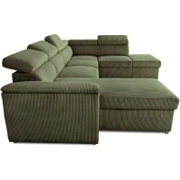 Canapé d'angle convertible panoramique 5 a 6 places DAYTONA - Velours côtelé kaki - Avec coffre - L 326 x H 94 x P 216 cm(m-6)