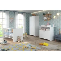 Chambre bébé Trio : Lit 70 x 140 cm + Commode a langer + Armoire NIKO - Blanc - TREND TEAM(m-5)