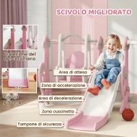 AIYAPLAY Scivolo per Bambini 4 in 1 con Altalena, Scaletta da Arrampicata e Cestino da Basket, 18-48 Mesi, Rosa(m-5)