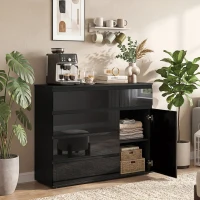 HOMCOM Modernes Sideboard, Stauraum-Sideboard mit 5 Schubladen, verstellbarem Regal, Soft-Close-Tür, Schwarz Hochglanz(m-2)