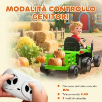 AIYAPLAY Trattore Elettrico per Bambini con Rimorchio Staccabile e Telecomando, in Plastica e Metallo, 139x58x55 cm, Verde(m-5)