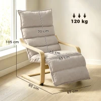 HOMCOM Curved Wooden Accent Chair, Armchair with Adjustable Footrest, Light Brown(m-3)