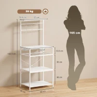 HOMCOM Freestanding Shelving Unit, Industrial Storage Shelf with 6 Hooks and Wine Rack for Living Room, Home Office, White(m-3)