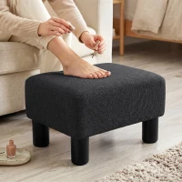 HOMCOM Linen Fabric Footstool Ottoman Cube with 4 Plastic Legs, Black(m-7)
