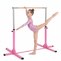 HOMCOM Height Adjustable Gymnastics Horizontal Bar for Kids, Children Junior Kip High Bar Fitness, Pink(m-1)