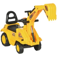 HOMCOM Escavatore per Bambini con Benna e Spazio di Archiviazione, Clacson, Volante, 18-48 Mesi, Giallo(m-1)