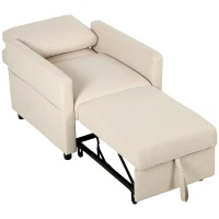 HOMCOM Poltrona-cama 3 em 1 em tecido efeito linho com encosto regulável, Branco creme(m-1)