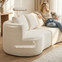 HOMCOM Canapé 3 places en chenille 260 cm, canapé salon, assise large, 3 coussins, pas de montage nécessaire, crème(m-6)