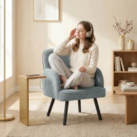 HOMCOM Lounge Chair Velvet Upholstered Armchair with Spring Cushion for Living Room Bedroom Grey(m-8)