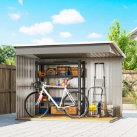 Outsunny 8.5 x 6ft Storage Shed Galvanised Steel Garden Shed, Metal Shed with Foundation Kit, Window, Lockable Wide Doors and Air Vents for Outdoor Patio, Light Grey(m-10)