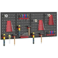 HOMCOM Opslagsysteem Wandrek 60 x 40 cm, 38-delig set met haken en planken, Zwart+Rood(m-11)