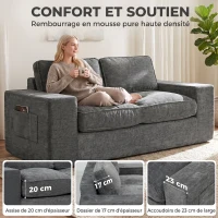 HOMCOM Canapé 2 Places en Chenille, Canapé de Salon 156 cm, Assise et Accoudoirs Larges Rembourrées, 2 Oreillers, Gris(m-5)