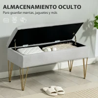 HOMCOM Banco Pie de Cama Tapizado en Lino Sintético con Patas de Acero y Asiento Acolchado Gris Claro(m-5)