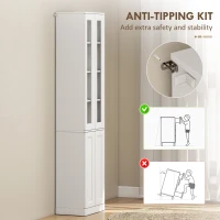 HOMCOM Tall Bathroom Storage Cabinet, 6-Tier Slim Bathroom Cabinet with Adjustable Shelf, 4 Soft-Close Doors, White(m-7)