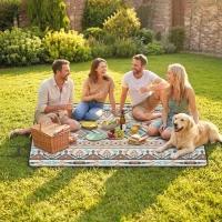 Outsunny Picnic Blanket, 300x200CM Large Beach Blanket Outdoor Picnic Mat with Integrated Strap for Camping, Mix-Colour(m-10)