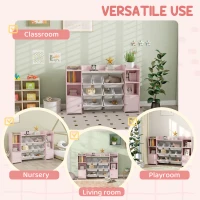 AIYAPLAY Kids Toy Organizers and Storage with 8 Removable Storage Bins and Bookshelf, Pink(m-5)