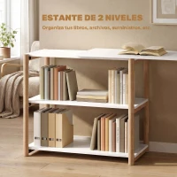 HOMCOM Escritorio Plegable de Ordenador Moderno con Estantes de Almacenamiento y Estructura de Bambú Blanco y Roble(m-5)
