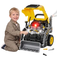 AIYAPLAY Motor Toy for Kids 68-piece Excavator Car Repair Set with Lights & Sound, Fog Function Sounds, Steering Wheel Horn Yellow(m-7)