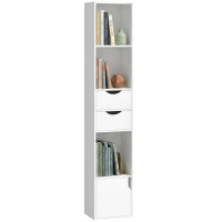 HOMCOM Bibliothèque étagère de rangement avec porte, 2 tiroirs, compartiments ouverts et étagère réglable, 30x24x158cm, blanc(m-12)