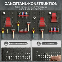 HOMCOM Opslagsysteem Wandrek 60 x 40 cm, 38-delig set met haken en planken, Zwart+Rood(m-4)