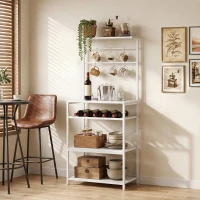 HOMCOM Freestanding Shelving Unit, Industrial Storage Shelf with 6 Hooks and Wine Rack for Living Room, Home Office, White(m-13)